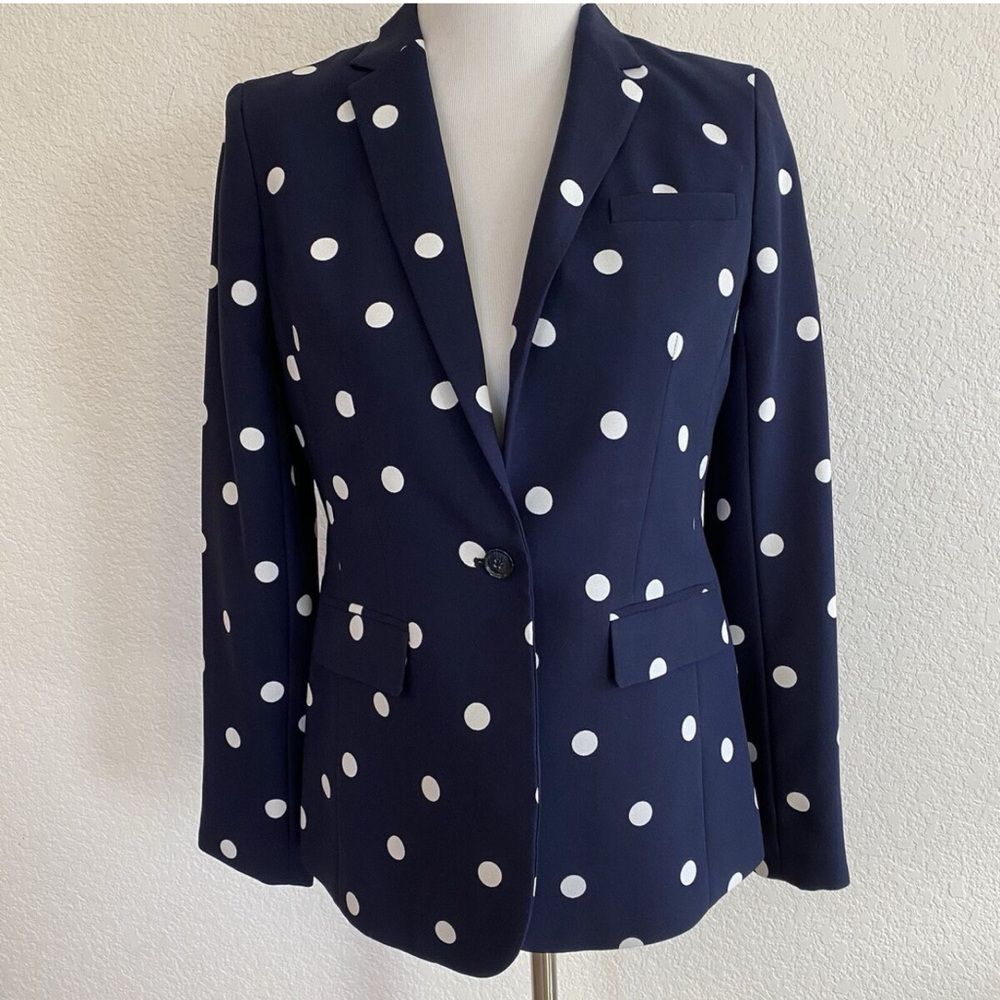Banana Republic LONG AND LEAN-FIT DOT BLAZER Navy Polka Dot Women's Blazer sz 4